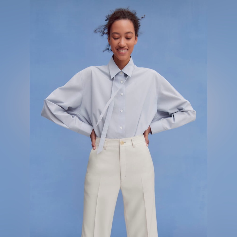 Uniqlo U 2021 Autumn/Winter Collection cotton oversized bow tie shirt size S